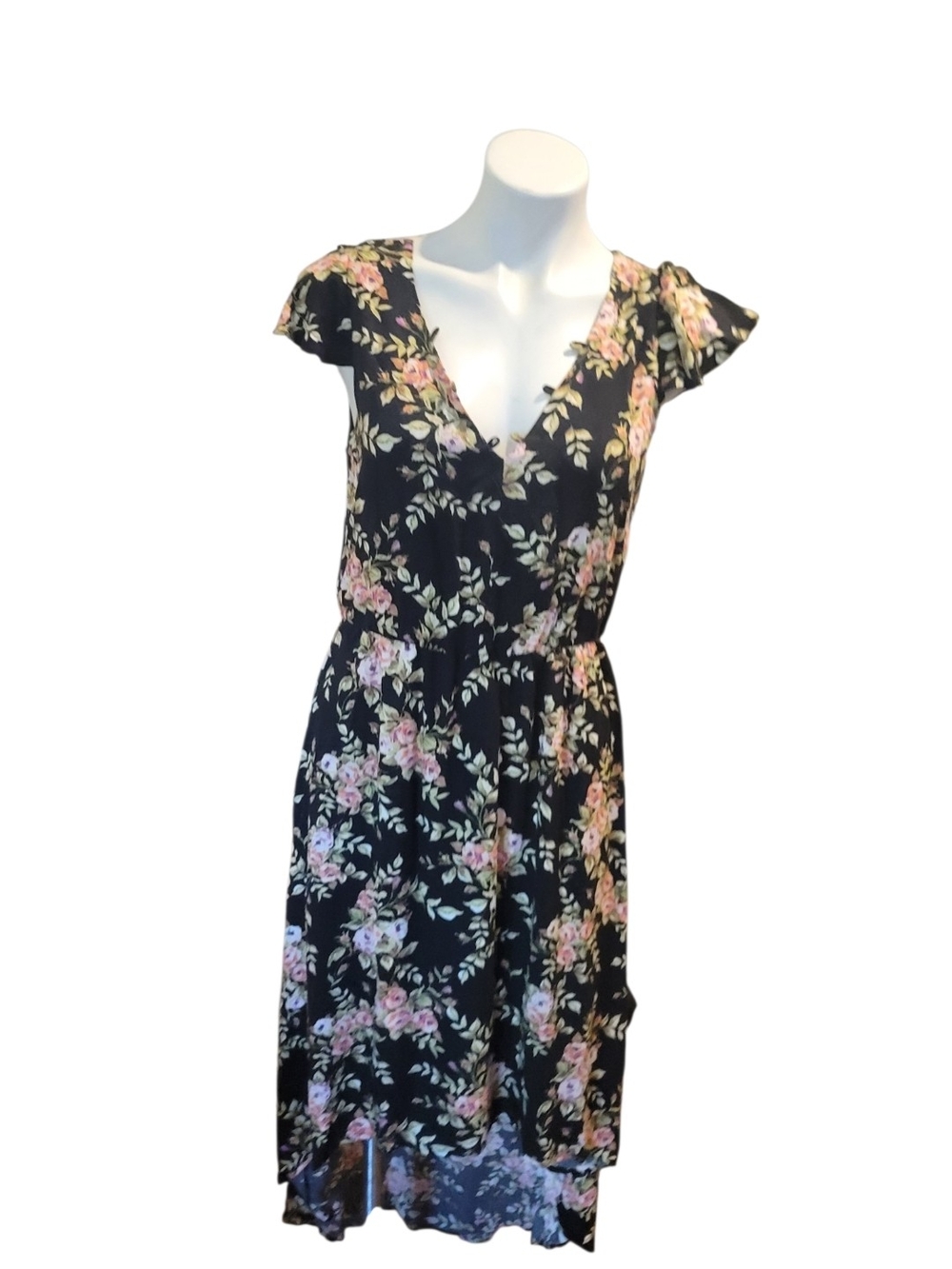 Wayf Black Floral Midi Dress